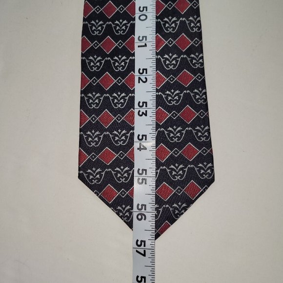 Christian Dior Cravate Tie Mens Silk Handmade Black/Red Print Preppy Business - Picture 6 of 8